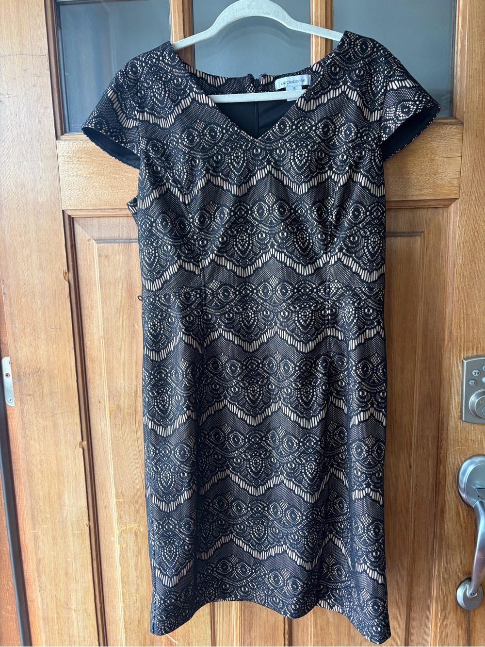 Liz Claiborne Black Lace-Pattern V-Neck Midi Dress - Picture 3 of 7